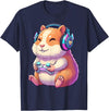 Funny Cute Hamster Gamer Adorable Video Game Animal Design T-Shirt - Navy Blue