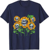 Skull sunflower with halloween sunflower skull Skull sunflower and skeleton with halloween sunflower skull T-Shirt - Navy