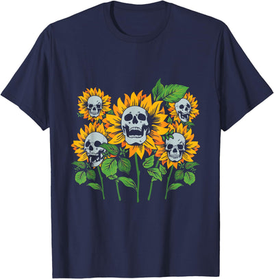 Skull sunflower with halloween sunflower skull Skull sunflower and skeleton with halloween sunflower skull T-Shirt