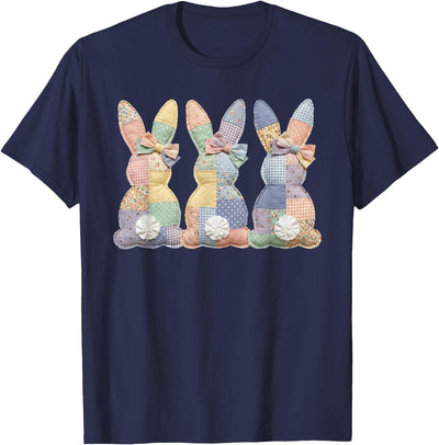 Three Pastel Patchwork Bunnies with Bows T-Shirt