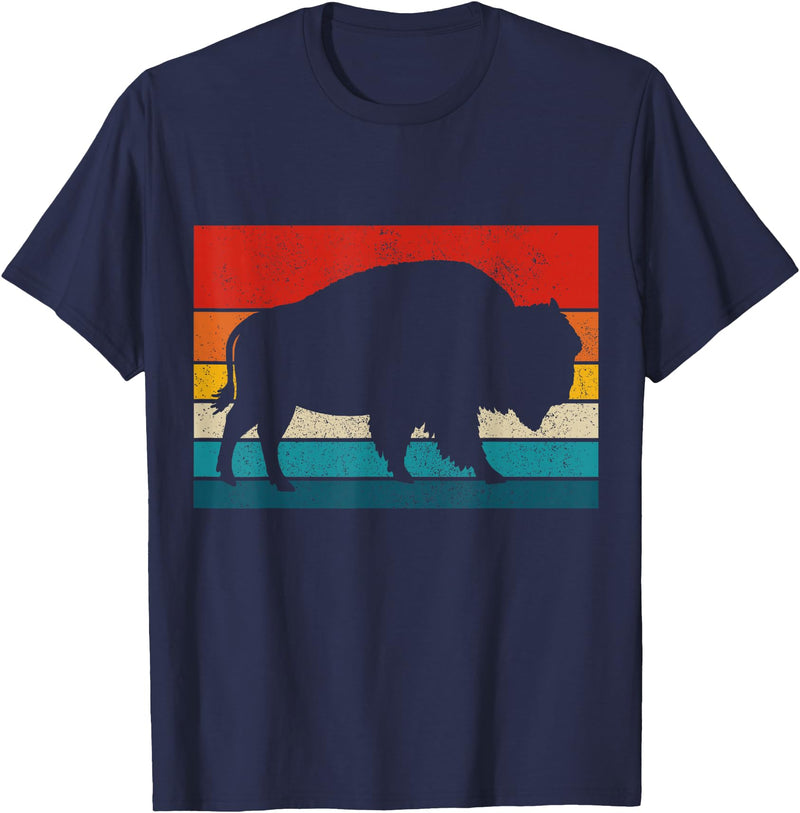 We Love Bison Bison Retro American Buffalo National Park Vintage T-Shirt - Navy Blue