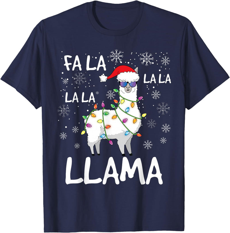 Funny Christmas Llama Shirts FA La La Llama Shirt Women Men Kids Funny Llama Christmas T-Shirt - Navy Blue