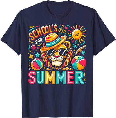 Schools Out For Summer Last Day Of School Boy Kids Lion T-Shirt