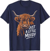 Scottish Highland Cow Lovers men woman kids Highland Cow Just A Little Moody Flower Cattle Hairy Cow T-Shirt - Navy Blue