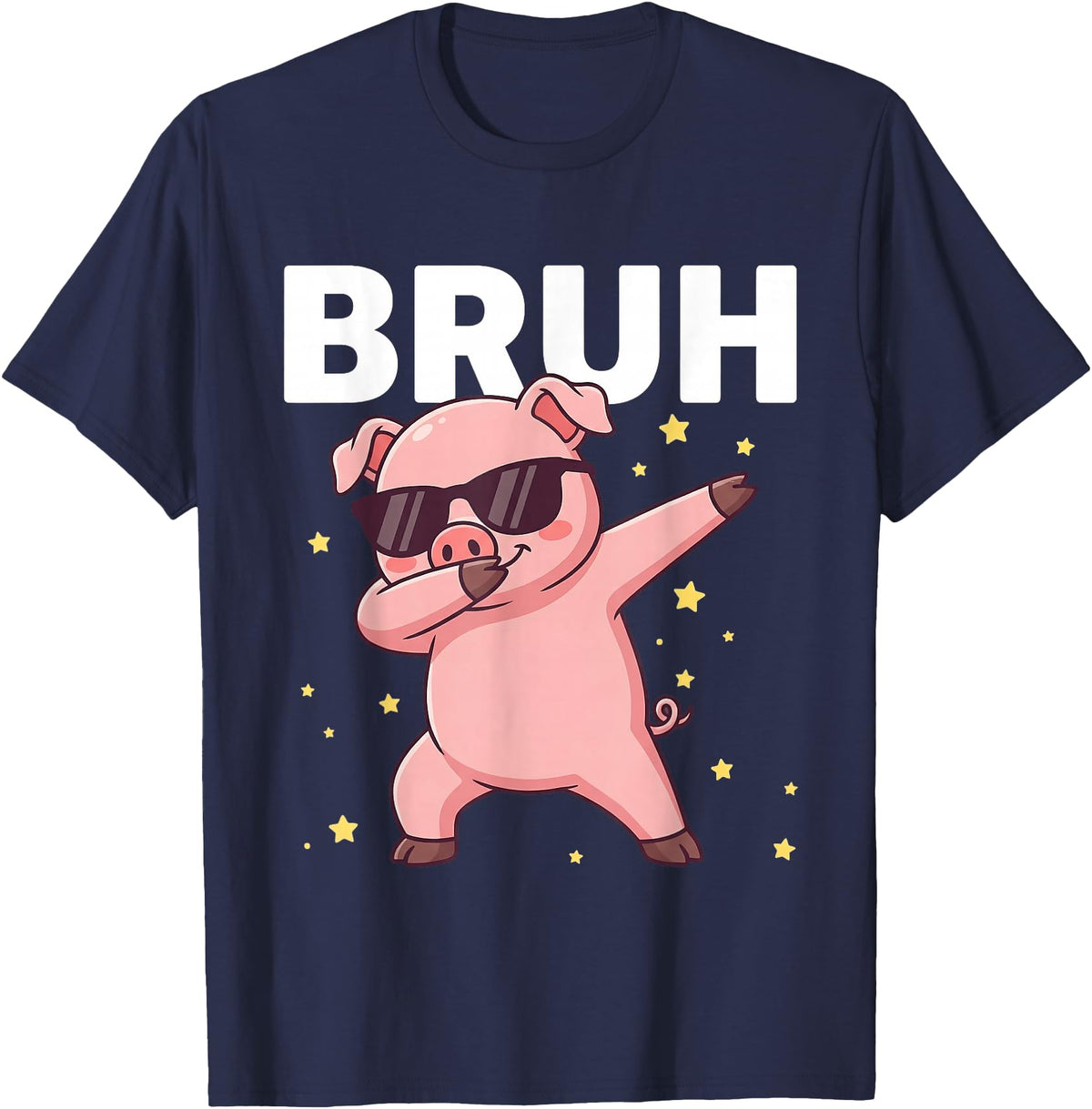 Funny Dabbing Pig Tee for Men Women Kids Bruh Dabbing Pig Sunglasses Funny Pig Dabbing Cute Animal T-Shirt - Navy Blue