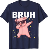 Funny Dabbing Pig Tee for Men Women Kids Bruh Dabbing Pig Sunglasses Funny Pig Dabbing Cute Animal T-Shirt - Navy Blue