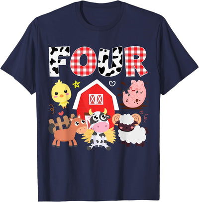 4th Birthday Four Year Old Farm Theme Animals Birthday Party T-Shirt