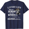 apparelaxArt Living Life Somewhere Between Jesus Take The Wheel Cow T-Shirt - Navy Blue