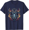 Wild Buffalo Bison Tribal Western Spirit Fierce Wild Bison Head Tribal Geometric Buffalo T-Shirt - Navy Blue