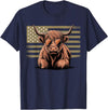 Funny Cow Farmer Gifts Highland Cow with Sunglasses and American Flag T-Shirt - Navy Blue