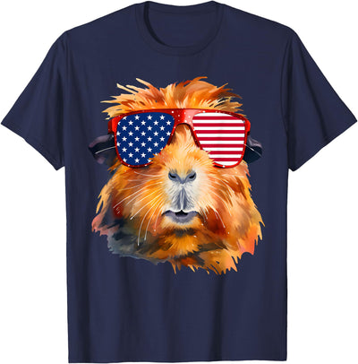 Guinea Pig American Flag Sunglasses Patriotic 4th Of July T-Shirt