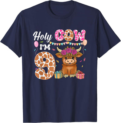 Holy Cow I'm Highland Cow 9th Birthday Farming Years Old T-Shirt