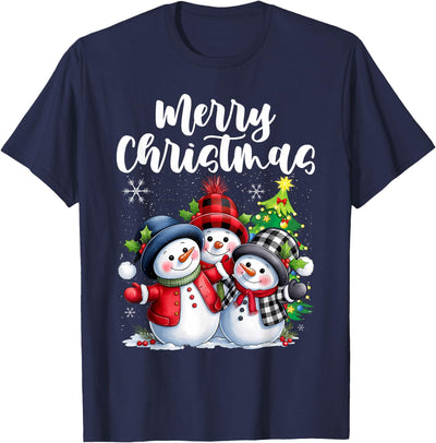 Vintage Christmas Snowman Snowmen Buffalo Plaid Snowflakes T-Shirt