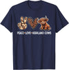 Highland Cow shirts for Girls Women Kids Peace Love Highland Cows Funny Beef Farmer Farm Cow Lover T-Shirt - Navy Blue