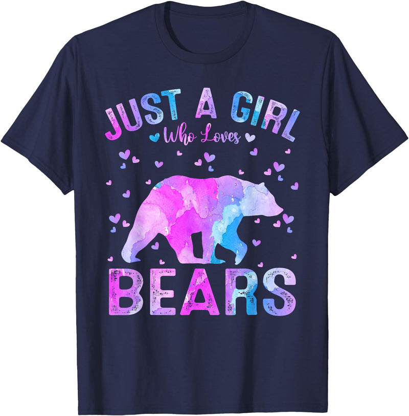 Just A Girl Who Loves Bear Gifts Outfit Colorful Just A Girl Who Loves Bears Women Girls T-Shirt - Navy Blue