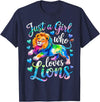Funny Lion Lover Lion Animal Just a Girl Who Loves Lions T-Shirt - Navy Blue