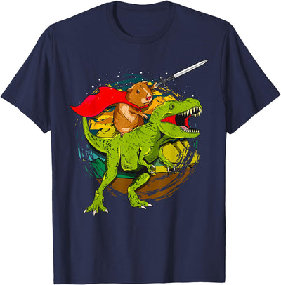 Superhero Guinea Pig Riding T-Rex T-Shirt
