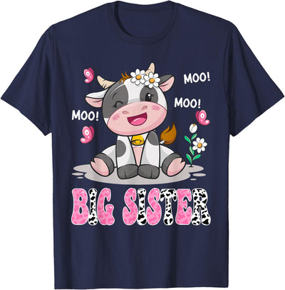 Gender Reveal Party Cow Lover Big Sister Cute Cow Moo Farmer T-Shirt