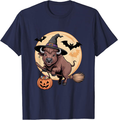 Cow Buffalo Witch Hat Pumpkin Halloween Costume Kids T-Shirt
