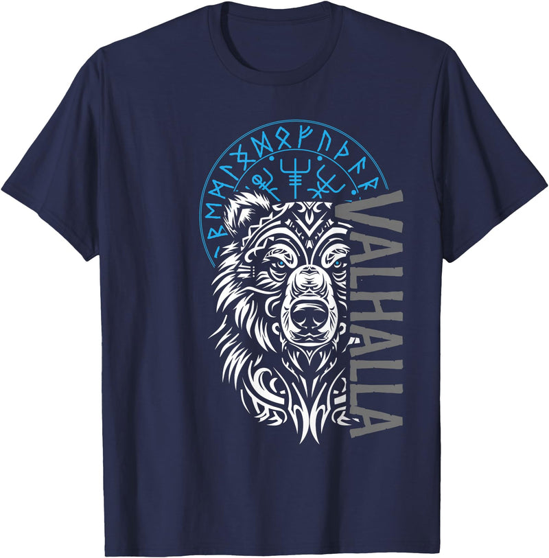 Nordic Valor, Viking Visions, Berserk til Valhalla Valhalla & Viking Compass - Nordic Bear Design T-Shirt - Navy Blue