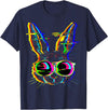 Trippy Rabbit Vibrant Glitch Effects Vaporwave EDM Lover T-Shirt in Navy Blue