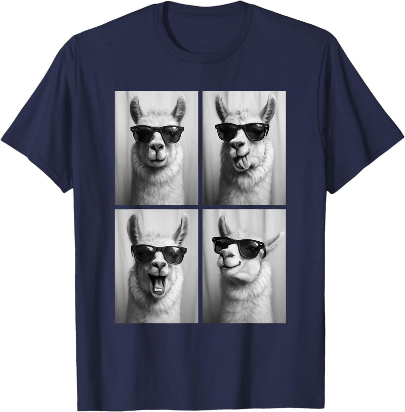 Funny Animal Selfie Booth Tee Cool Llamas Sunglasses Jungle Animal Meme Selfie Booth T-Shirt - Navy Blue