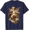 Vintage Angel Aesthetic Classical Art Cute Cherub Angel with Bear Baroque Renaissance Aesthetic T-Shirt - Navy Blue