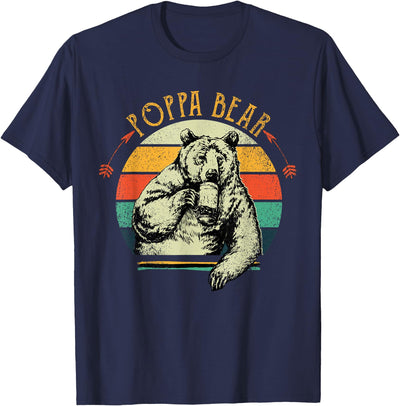 Mens Vintage Poppa Bear Funny Fathers Day T-Shirt