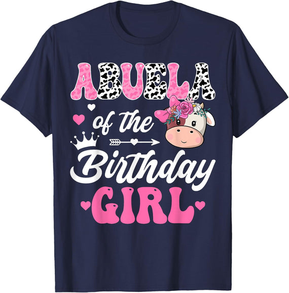 Abuela Of The Birthday Girl Farm Cow 1St Birthday Girl T-Shirt - Navy Blue