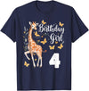 Giraffe Birthday Party by LazyPanda Giraffe 4th Birthday Girl 4 Years Old Giraffe Lover T-Shirt - Navy Blue