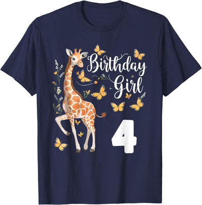 Giraffe 4th Birthday Girl 4 Years Old Giraffe Lover T-Shirt