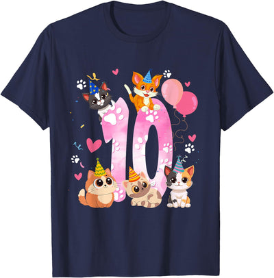 10th Birthday Gift For Cat Lover Party Cat Lover 10 Years Old Birthday 10th Cat Theme Party T-Shirt
