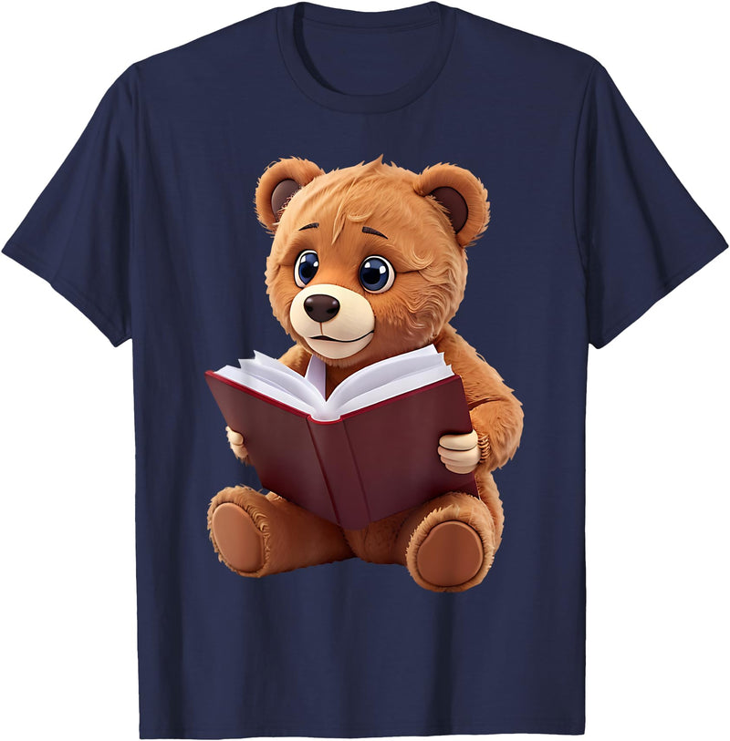 Funny Teddy Bear reading a book: Graphic for bear lovers T-Shirt - Navy Blue