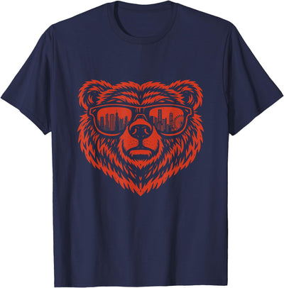 Bear Head Sunglasses City Skyline Reflection T-Shirt