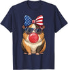 Cute Guinea Pig Bubble Gum Coquette Bow Girls Kids Patriotic Guinea Pig 4th of July Bow American Flag Girls T-Shirt - Navy Blue