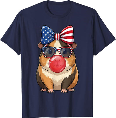 Patriotic Guinea Pig 4th of July Bow American Flag Girls T-Shirt