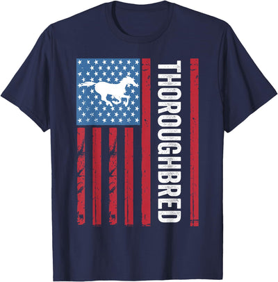 Thoroughbred by AKH Thoroughbred Horse with American Flag, OTTB, Thoroughbred T-Shirt