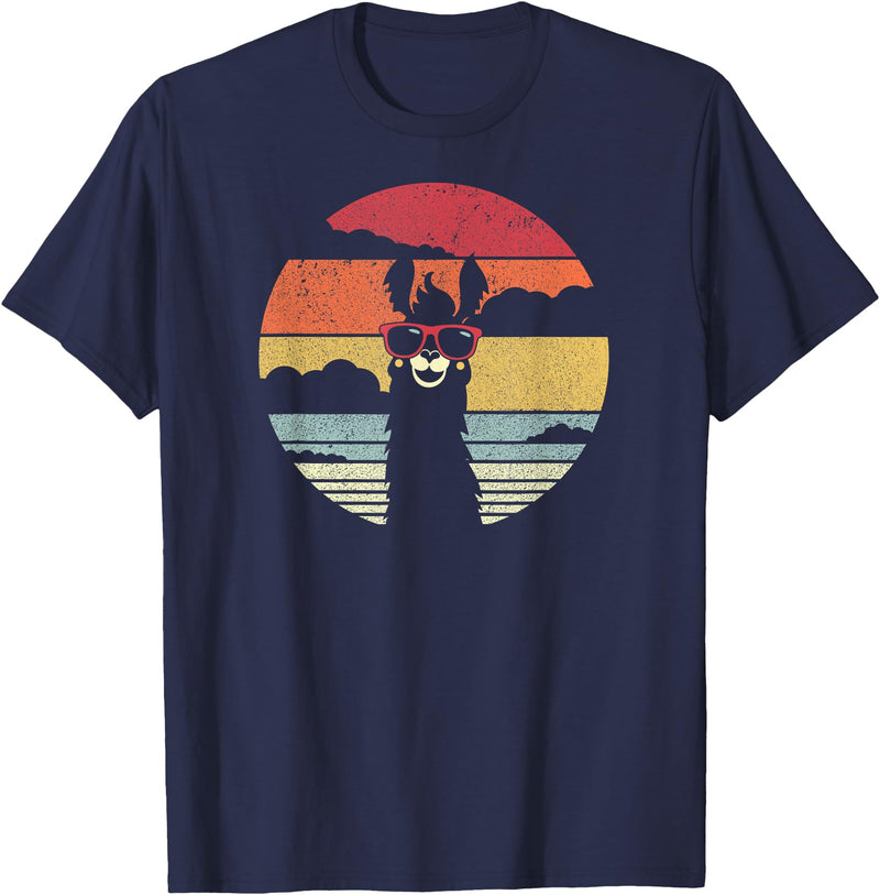 Pack A Punch Llama, Retro Style Alpaca T-Shirt - Navy Blue