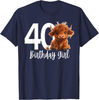 Nyc 40th Birthday Highland Cow Party Women Wife Mom Forty 40 T-Shirt