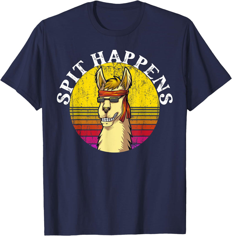 Funny Groovy Llama Alpaca Spit Happens Tees & Co. Funny Groovy Llama Alpaca Spit Happens Tee T-Shirt - Navy Blue