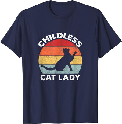 Funny Vintage Cat Lady Clothing and Gifts Vintage Childless Cat Lady T-Shirt