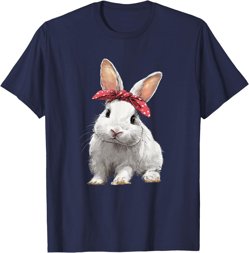 Cute Easter Bunny Rabbit Bow T-Shirt in Navy Blue