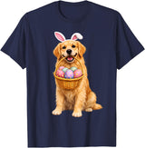 Golden Retriever Bunny Ears Eggs Cute Easter Dogs T-Shirt in Navy Blue