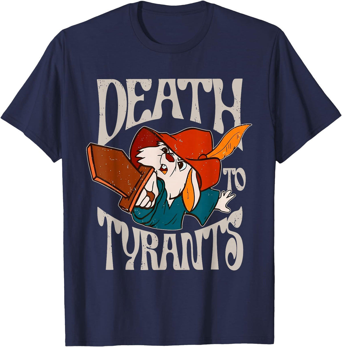 Death to Tyrants Retro Rabbit Meme T-Shirt in Navy Blue