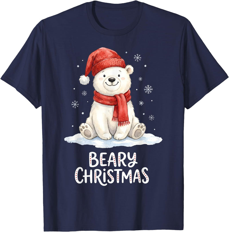 Christmas Pajama Xmas Party Candy Cane Gingerbread Cute Beary Christmas Polar Watercolor Xmas Holiday T-Shirt - Navy Blue