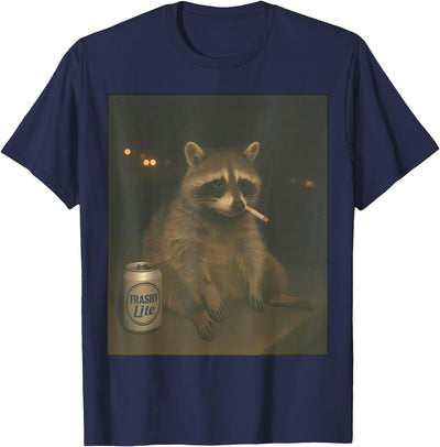 Cigarette Cat Gen Z Joke Tee Cigarette Raccoon Funny Smoking Racoon Meme Stupid Brainrot T-Shirt