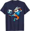 Happy Easter Bunny Soccer Player Lover Sport Rabbit T-Shirt in Navy Blue