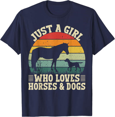 Cool Just A Girl Who Loves Horses and Dogs Retro Just A Girl Who Loves Horses and Dogs Women Girls T-Shirt