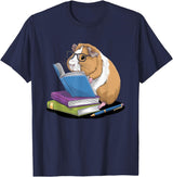 Guinea Pig Reading Books Reader Tee Guinea Pig Reading Books Bookworm Pet Lover Reader Librarian T-Shirt - Navy Blue