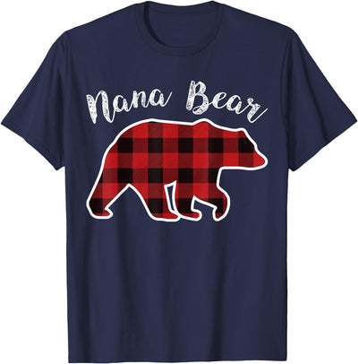 Nana Bear Women Red Plaid Christmas Pajama Family T-Shirt